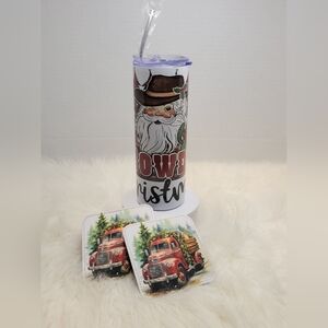 Cowboy Christmas 20oz Tumbler With Lid and Straw and 2 Coasters